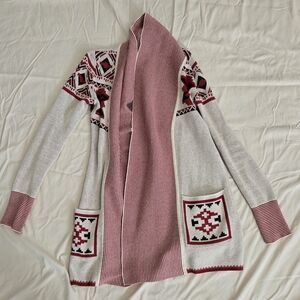 Elegant Patterned Cardigan - Red and Gray